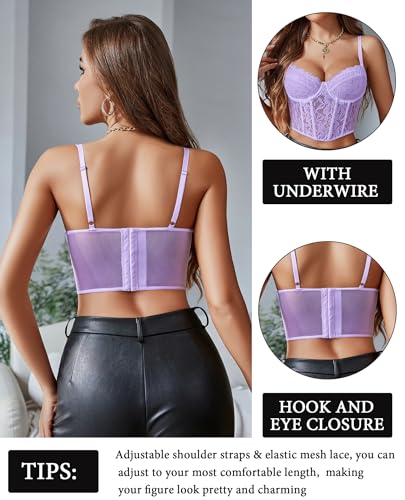 Image of Avidlove Lace Bralette for Women V Neck Bustier Corset Tops with Underwired Racerback Adjustable Strap Crop Top