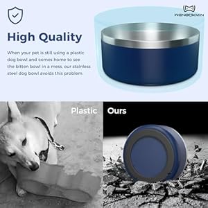 Dog bowl stainless steel dog food and water bowl with non slip quiet bottom easy to clean dishwasher safe 40oz blue  urban country home decor