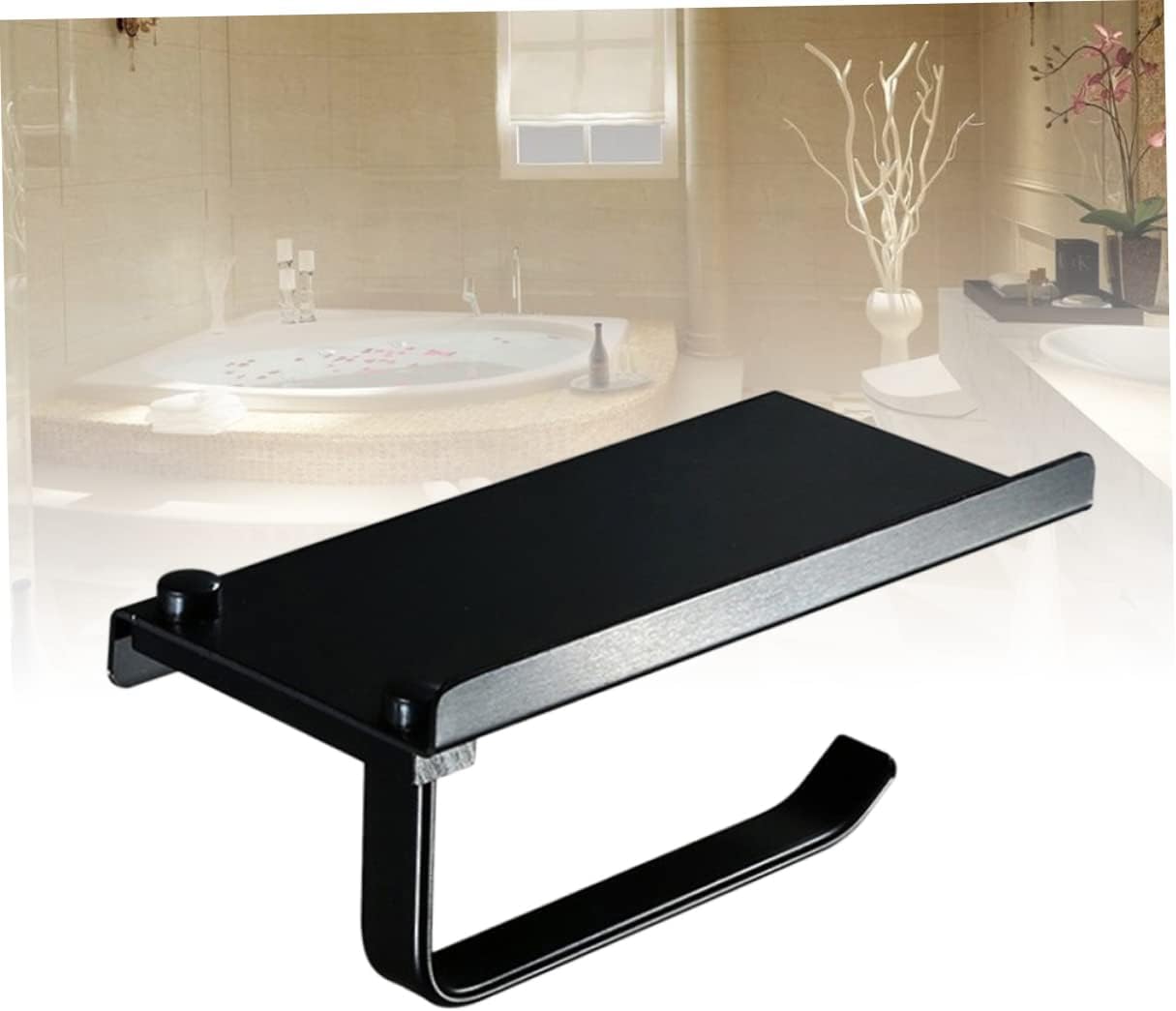 Black Wall - Mounted Toilet Paper Holder with Shelf, Practical Bathroom & RV Storage Accessory