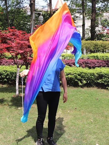 Winged Sirenny 90" Play Silk Scarf with Poi Ball, Colorful Silk Flag Ribbon Streamer, Belly Dance Practice VOI, Single Piece (Iridescence)3