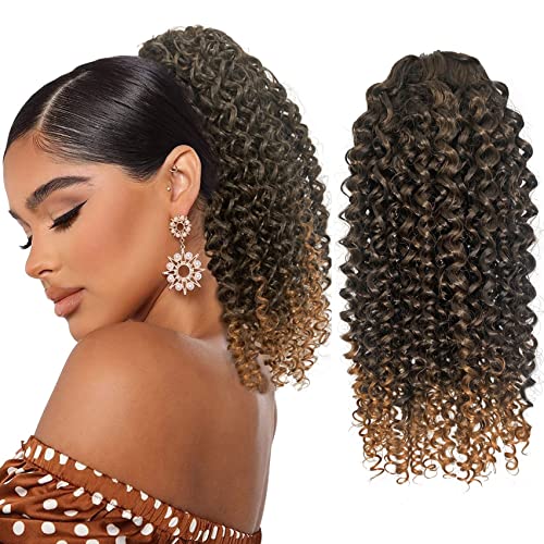 Deep Water Wave Drawstring Ponytail for Women 16inches Shoulder Length Curly Wave Drawstring Ponytail with Clips in Prot