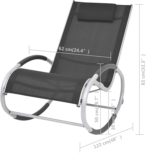 Miniatura 2 de vidaXL Mecedora para exteriores en color negro, resistente a la intemperie con marco de aluminio y cómodo asiento de textileno, para patio y jardín,