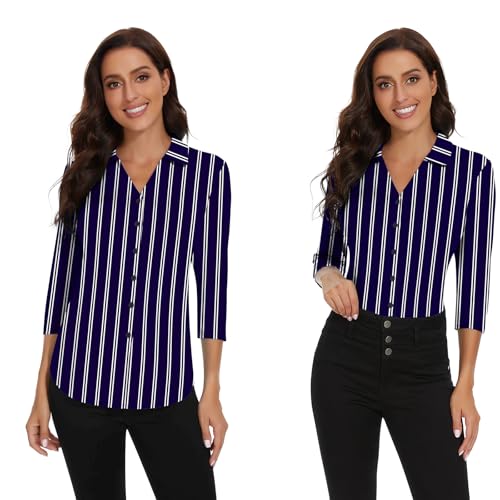 Image of Soneven Womens Golf Polo Shirts 3 /4 Long Sleeve V Neck Button Down Shirts Business Causal Work Blouses Tops