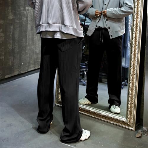 Men's Corduroy Pants Solid Color Straight Leg Sweatpants Drawstring Elastic Waist for Travel Sports Casual Wear4