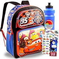 Disney Cars Backpack for Kids - Bundle with 16\" Disney Cars Backpack Plus Water Bottle, Tattoos, More | Lightning McQueen School Bag for Boys