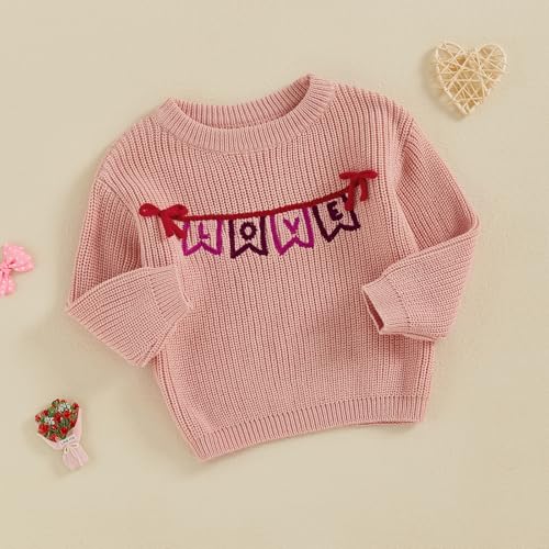 Girl Valentine’s Day Sweaters Long Sleeve Banner Garland Embroidery Knit Pullovers Jumper Tops3