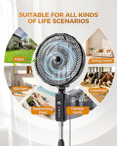 Outdoor Misting Fan, 12-Inch 20000mAh Outside Water Cooling Fan for Patios Bedroom, 2 In 1 Portable Standing & Tabletop Oscillating Fans with Mister Kit, Mist Fans with Remote/Spray/7 Gear/Timer - image 7