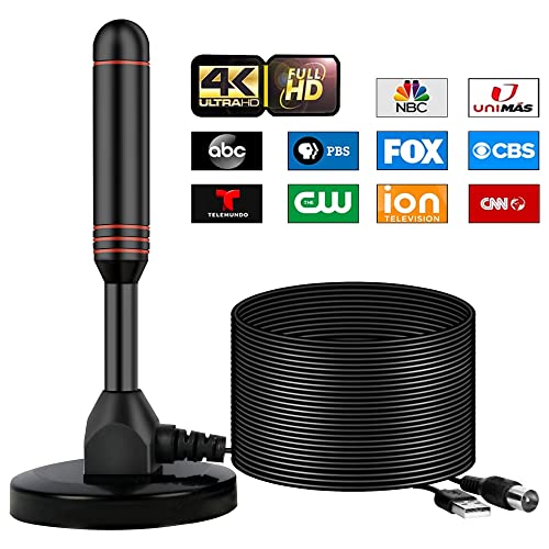 Image of Indoor TV Antenna with 2 Signal Boosters & 32FT Cable - Digital Antenna for Smart TV, Magnetic Base, Supports 4K 1080p - Dual Amplifiers for Long Range Reception of Local Channels (Red)