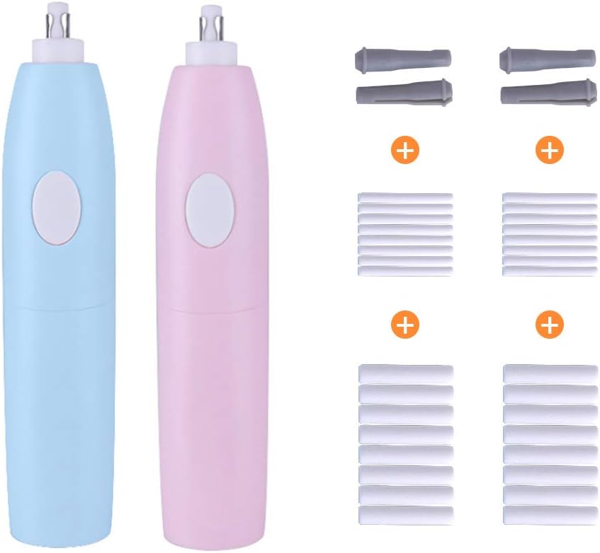 Electric Erasers with 32 Refills, Battery Eraser, Electric Eraser Kit for Pencils Drawing 2 Pack Pink Blue
