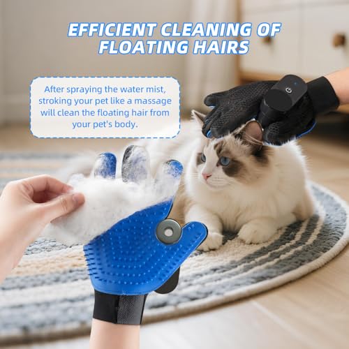 Image of OneNine Upgrade Efficient Pet Hair Remover Glove, Cat & Dog Grooming Gloves for Shedding, Pet Steam Grooming Gloves, Deshedding Steam Glove, Upgrade Spray Cat Grooming Brushes (Blue)