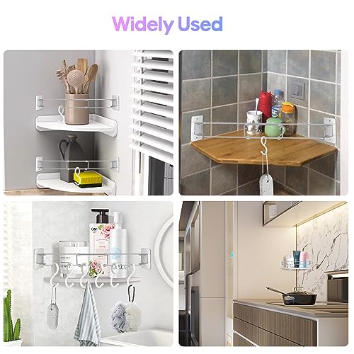 Image of RV Shower Corner Storage Bar-Adjustable Stainless Steel Tension Rods with 6 PCS Hooks,RV Camper Travel Trailer Boat Bathroom Organization Must Have Accessories for Securing Toiletries