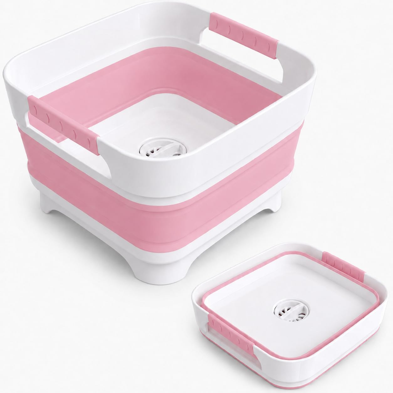 Goderewild Collapsible Wash Basin with Drain Plug, 9L Dish Tub, Pink