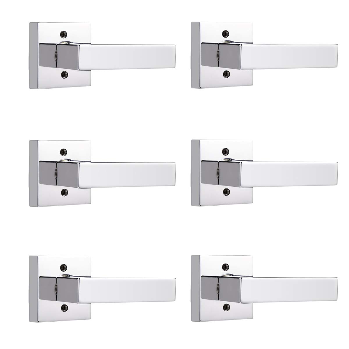 6 Pack Dummy Lever Door Handle Heavy Duty Square Non-Turning Single Side Pull Only Lever Set for Closet or French Doors- Polished Chrome Finish