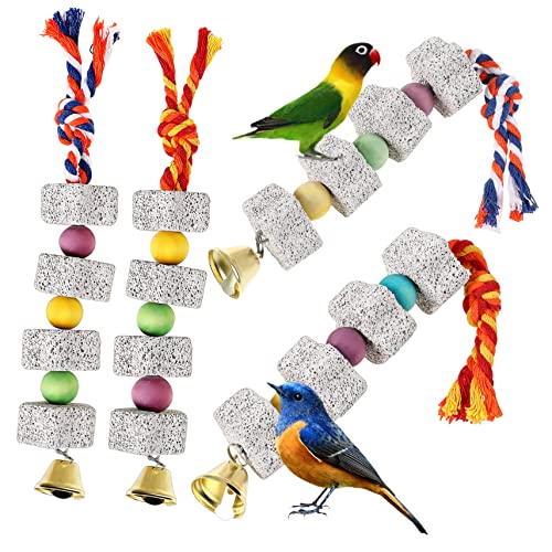 Toyvian 4 Pcs Bird Chewing with Bells for Parakeets Conures Cockatiels and Hamsters Grinding Stones to Promote Beak Health and Easy Hanging for Bird Cages