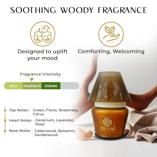 Image of EKAM Scented Candle Frost Glass Lampshade | Mahogany Fragrance Candle | 114g | 22 Hr Burn | Luxury Aroma Candle for Home Decor, Relaxation, Aromatherapy & Gifting