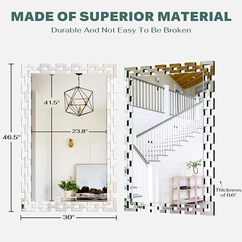 Image of Wall Mirror Decorative - 30 * 46 Inch Large Rectangular Decorative Mirror for Living Room, Modern Accent Glass Wall Mirror for Bedroom, Office