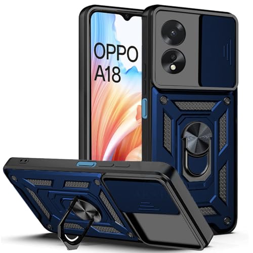 Image of AESTMO Tough Armor Oppo A18 / A38 Bumper Back Case Cover | Ring Holder & Sliding Camera Shield Cover | 360 Degree Protection Back Case Cover for Oppo A18 / A38 (Blue)