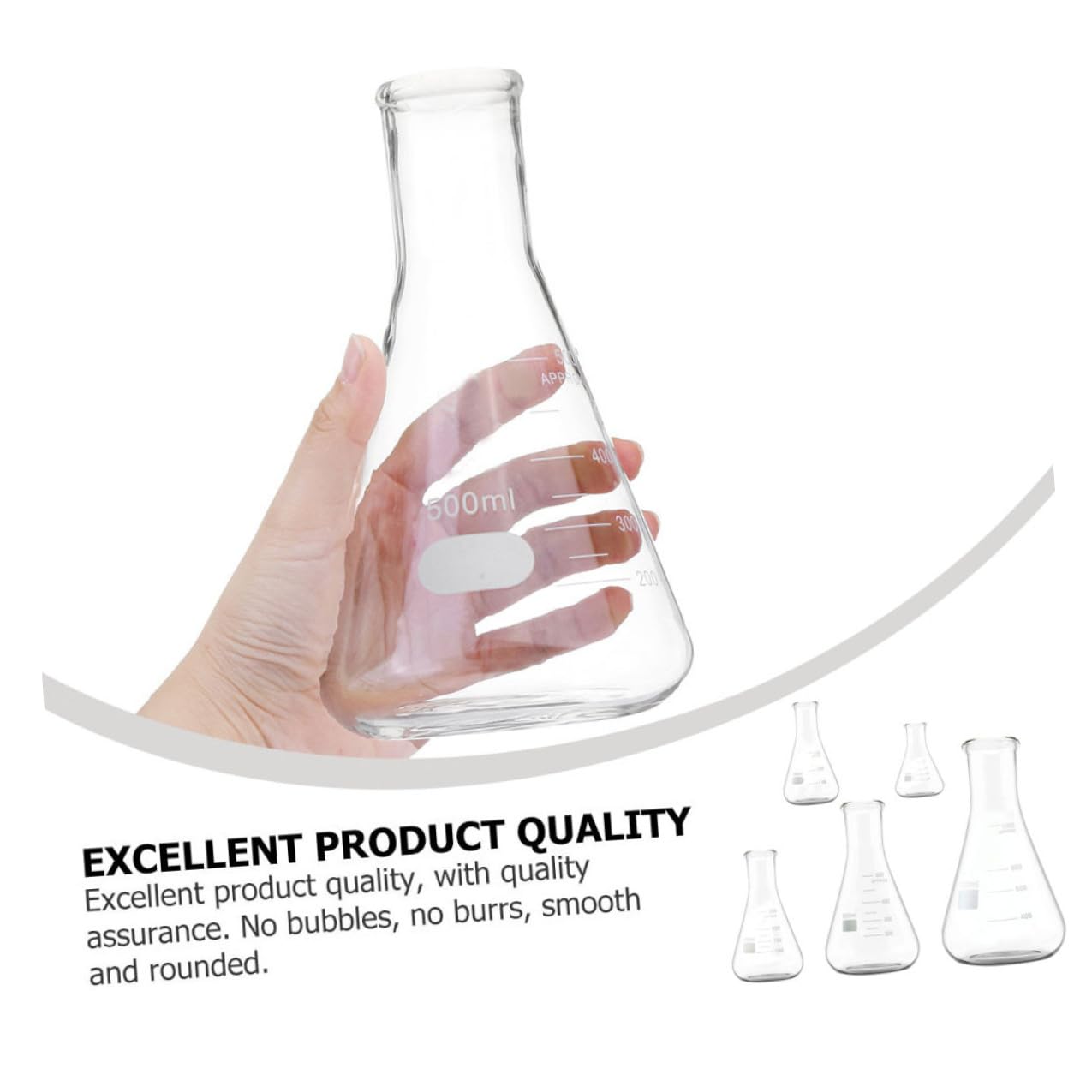 Beuta Erlenmeyer in Vetro Borosilicato a Collo Largo 5 Pezzi | Scientifica Boccetta di Vetro, 50ml 150ml 250ml 500ml 1000ml, Fondo Piatto Graduazioni Standard