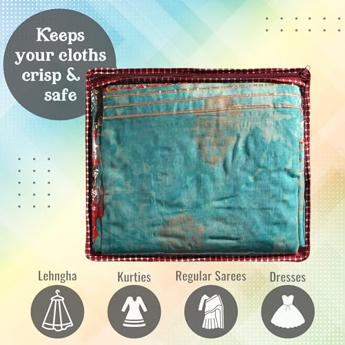 Image of Kuber Industries Nylon Clothes Organizer For Wardrobe (Pack of 12) - Single Storage Organizer For Saree | Salwar Suit | Lehenga - Dress Organizer For Wardrobe - Single Saree Covers With Zip (Maroon)