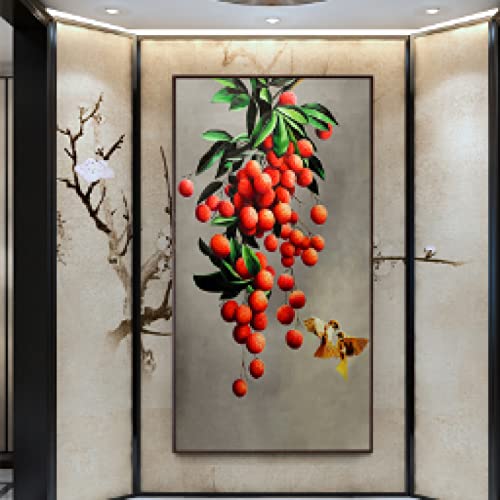 Toile Mur Art pour Salon Décor Arbre Fruitier Kaki Impression Haute Définition