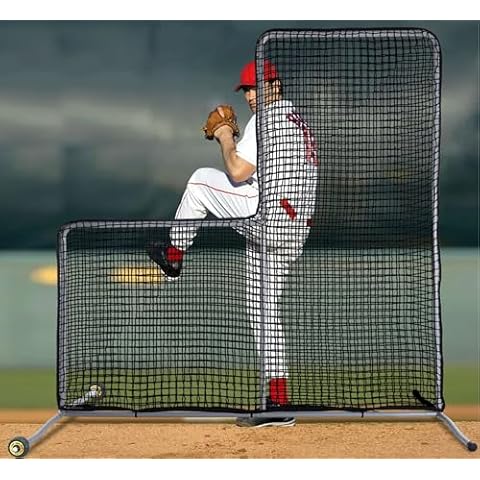 Doubleriver L Screen Baseball for Batting Cage Portable L Screen Baseball Pitching Screen 7X7FT L Screen Heavy Duty Baseball Softball Pitching Screen for Backyard with Wheels Cover