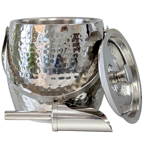 BREKX 3-QT Insulated Ice Buckets for Parties with Lid and Scoop - Iceberg Anchored Wine Chiller Champagne Bucket for Cocktail Bar, Metal Bucket with Lid, Non-Sweat