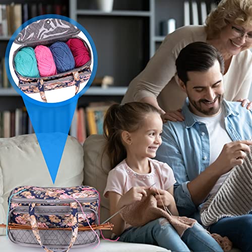 Image of Yarn Bag-Large Size-Yarn Storage Organizer with Grommets-Portable Crochet Bag for Yarn Skeins-Crochet Hooks-Knitting Needles -Other Accessories (Peony)