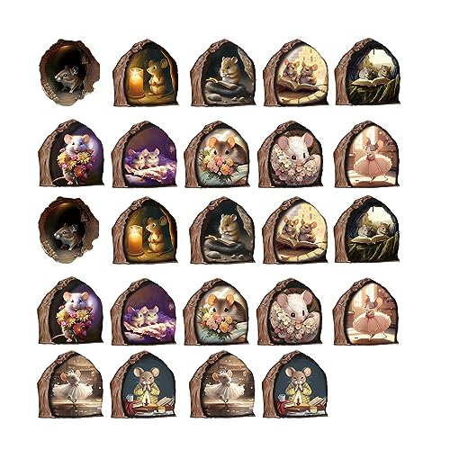 3D Mouse Hole Realistic Wall Sticker Funny Mouse Hole Wall Art Decals Mouse Reading Book Glow in The Dark PVC Adorable Peel and Stick Mouse in A Hole Decal for Living Room Nursery Bedroom Wall