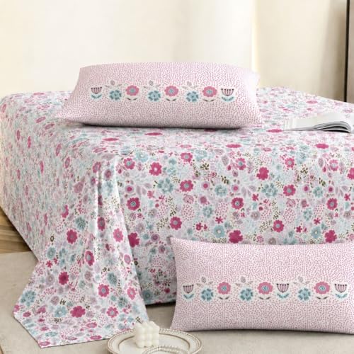 Image of Jaipur Weaves Cotton King Size Bedsheet 108x108 Super King, 100% Pure Cotton Bed Sheet with 2 Pillow Covers, 240 TC Soft Breathable Floral Design Bedding - (Pink Harmony, Super King)