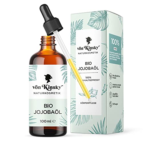 von Kinsky® Bio Jojobaöl - 100ml rein und kaltgepresst - Feuchtigkeitspflege für Gesicht, Haare & Körper - Naturkosmetik Made in Germany