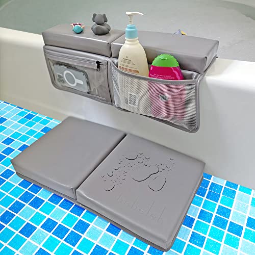 PU-Leather 100% Waterproof, Baby Bath Kneeler and Elbow Rest Pad Set – Luxurious Kneeling Pad for Bathing Baby – Compact Design – Ultra Soft and Thick 2-inch Knee Pad for Bathing Babies
