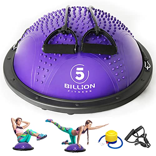 5BILLION FITNESS Entrenador de equilibrio deportivo de media bola con bandas de resistencia y bomba, molienda arenácea y antideslizante, para yoga, fitness, entrenamiento en casa (azul) Cover