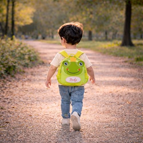 Image of WISHKEY Kids Bag for Boys & Girls (2-5 Years) Picnic Bags For Girls Water Resistant Tiger Cartoon lightweight Small Size with Safety Leash, Chest Buckle & Adjustable Straps Light Green