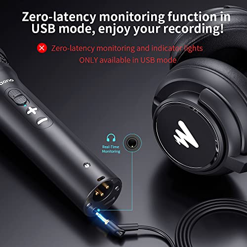 Image of MAONO USB /XLR Dynamic Microphone for PC Podcast Recording Studio Streaming | Computer Microphone with Volume Control, Headphones Jack, Shock Mount, Pop Filter, Compatible Mixers Audio Interfaces, HD300T