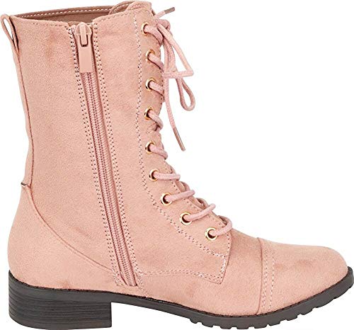 Image of Forever Link Womens Round Toe Military Lace Up Knit Ankle Cuff Low Heel Combat Boots