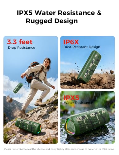 Image of Bluetooth Speaker, 20W HD Sound, Portable Wireless, IPX5 Waterproof, Up to 24H Playtime, TWS Pairing, for Home /Party /Outdoor /Camping /Beach Essentials, Electronic Gadgets, Birthday Gift (Camo)