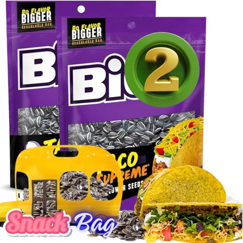 (PACK OF 2) Big Sunflower Seed Tacos Supreme - Comes With One Bus Resealable ZipBag (2 Bags, Taco)