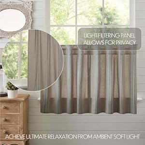 Vhc brands grain sack blue stripe vintage farmhouse kitchen curtain tier set 36×37  urban country home decor