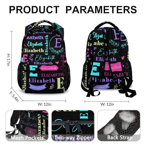 Kids Backpack for Boys Girls, Customized 17 Inches School Backpacks, Custom Name Bookbag for Preschool Primary Travel, Black Schoolbag with Adjustable Straps for Children Students3