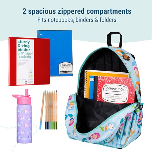 Image of Wildkin 15 Inch Backpack for Kids, Mermaids | Ages 5-10, padded straps, side water bottle pocket - coordinates with matching Wildkin lunch boxes and water bottles