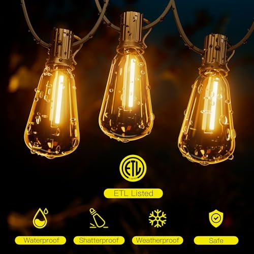 OHLUX Bistro String Lights Outdoor, 60FT Deck Lights with 32 Shatterproof ST38 Vintage Edison Bulbs, 2200K Warm Dimmable Connectable LED Light String for Outside Porch Yard Gazebos Balcony Garden - image 2