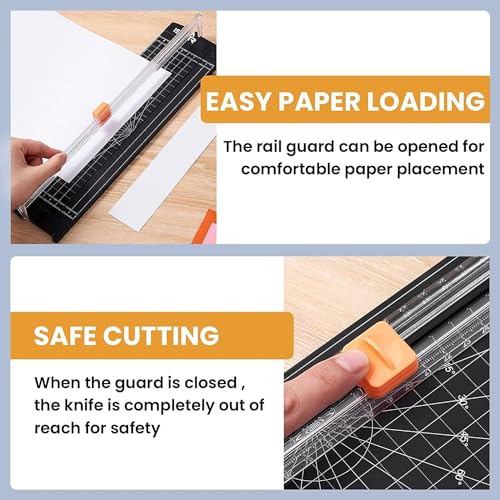 Image of Heavy Duty Paper Cutter with Sliding Blade - A4 /A5 Trimmer with Measuring Grid & Safety Guard - Precision Photo, Cardstock, Document & Scrapbooking Cutting Machine for Office, School & Craft Use