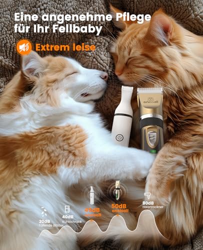 oneisall Hunde-Haarschneidemaschine und Hundepfoten-Trimmer, 3-in-1-Set, geräuscharm, schnurlos, für die Fellpflege von Tierhaar, für kleine und große Hunde, Katzen, Tiere