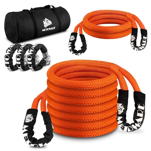 METOWARE Recovery Kit, Kinetic Recovery Rope (1'' x 10ft + 1'' x 20ft) 35,000 LBS with 1/2inch x 22 Inch Soft Shackles, Snow Recovery & Ice Emergency Recovery Rope for UTV, ATV, Truck, Car