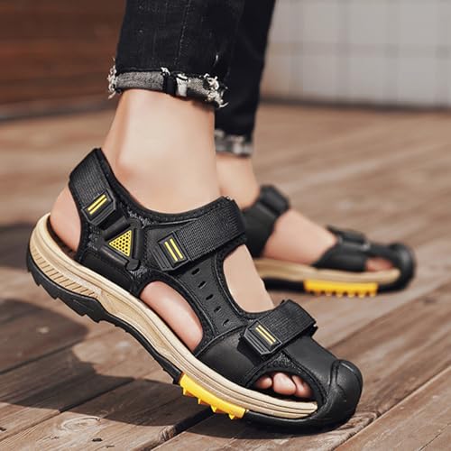 Fashion Men's Large Size Backpacking Hiking Sandals, Breathable Classics Real Leather Sandals, Outdoor Sports Closed Toe Beach Shoes4