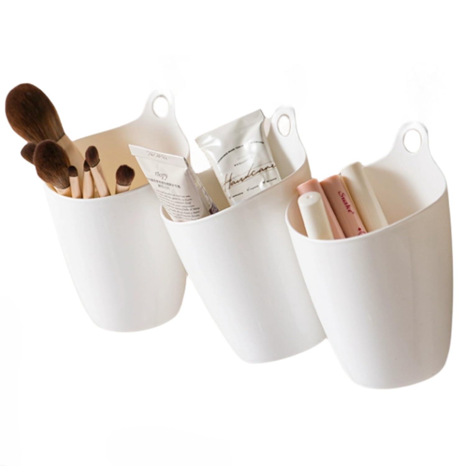 3 Pack Wall Toothbrush Holder for Bathroom Shower Organizer Hanging Cup Holder for Tooth Brush,Electric Toothbrush,Toothpaste,Razor,Makeup Brush,Pen,Adhesive Bucket Wall Organizer