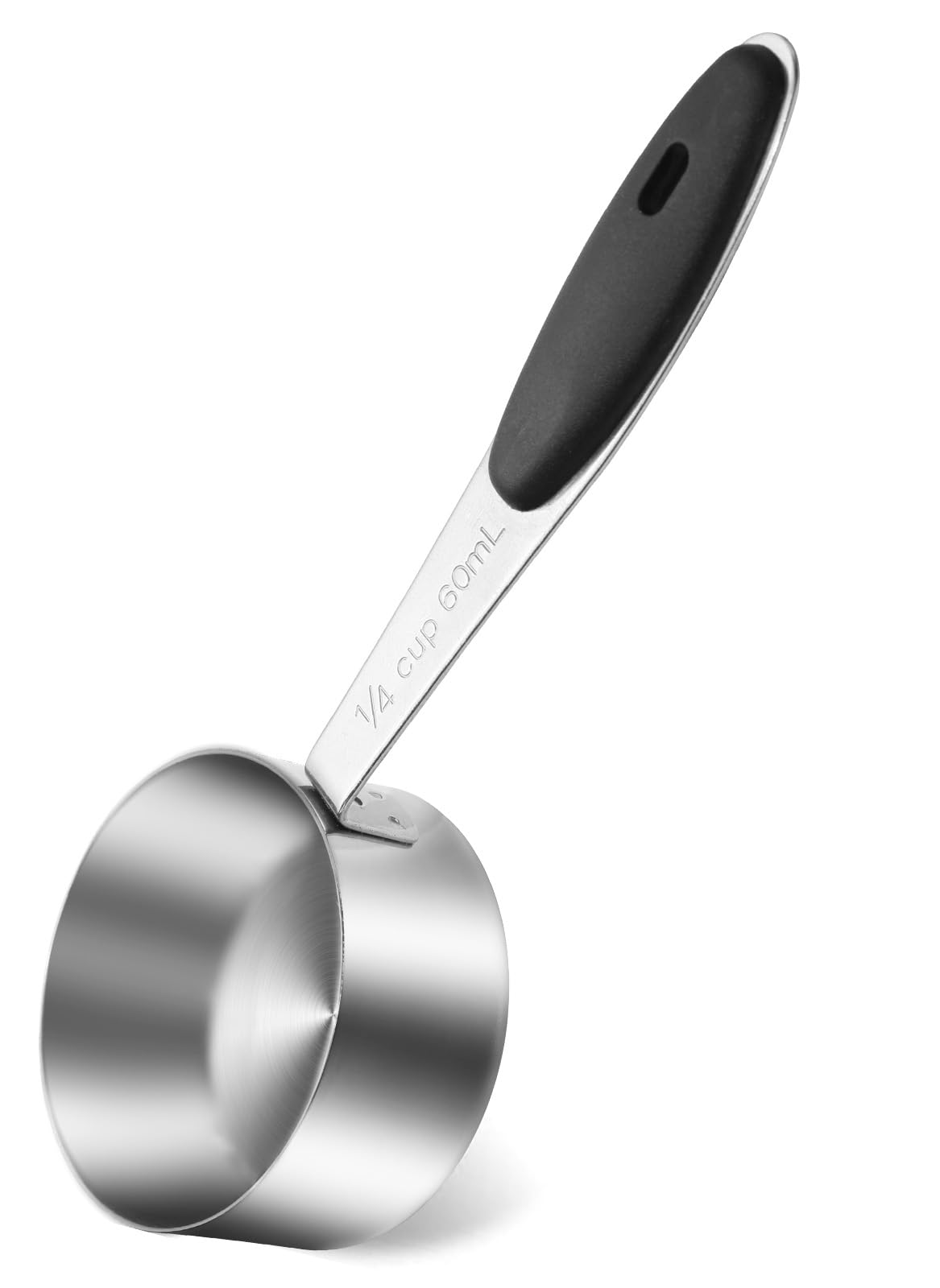 1/4 Cup Measuring Cup, Stainless Steel Cup Scoop with Black Silicone Handle, Kitchen Gadgets for Cooking, 60ML