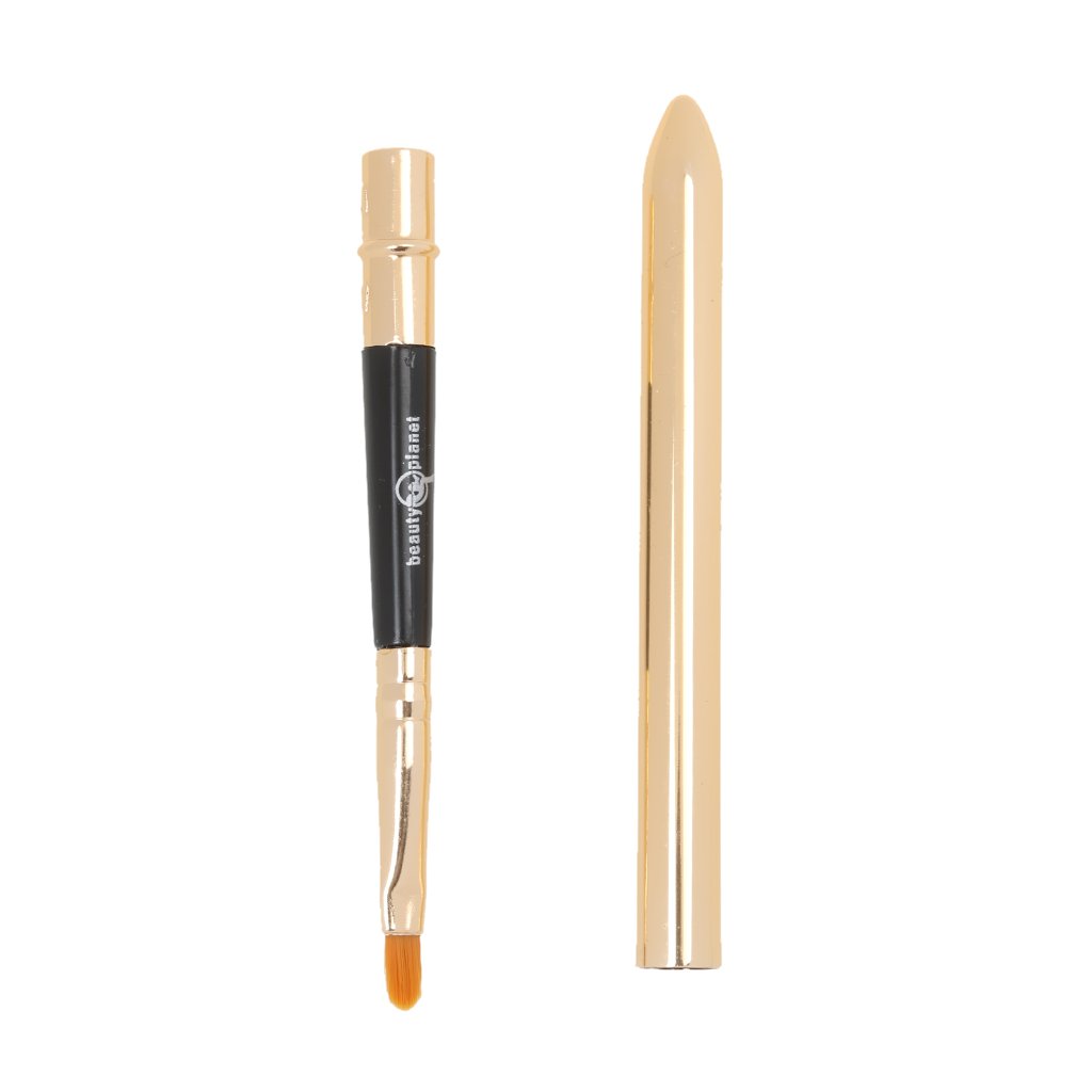 NYLSAPortable Lip Brush with Lid Retractable Lipstick Brush Applicator Gold Tube Nylon Hair Cosmetic Brush Makup Tool