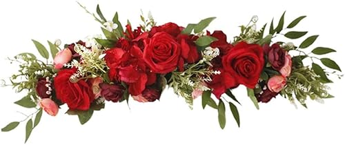 Miniatura 2 de Faux Rose Door Swag,Wedding Arch Flowers Artificial Flower Swag Silk Faux Rose Door Swag for Home Decor 65x16 cm Red,Silk Flower Swag