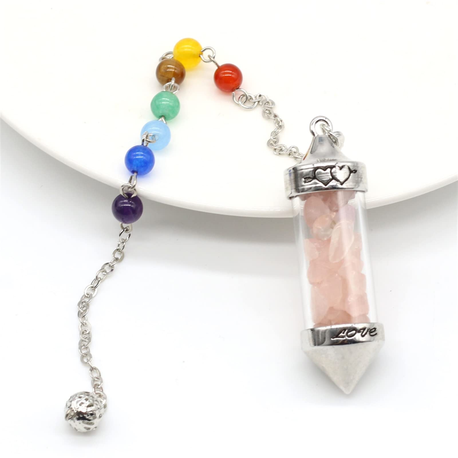Raumdekoration 1PC Naturstein Wahrsagerei Pendel Kristall Quarz Mekabal Wahrsagerei Sechseckiges Prisma Zauberstab DIY Schmuck (Color : Tourmaline, Size : 36CMPendant)